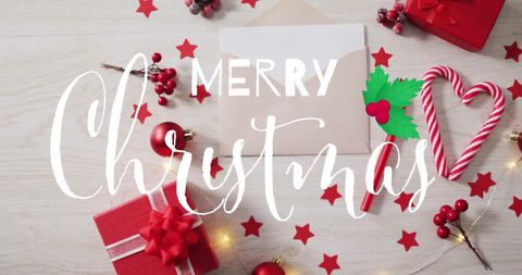 Merry Christmas Greeting Card with Festive Holiday Decorations