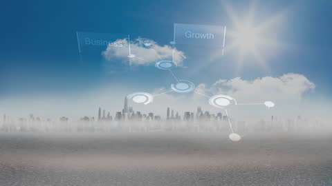 Business Network and Technological Growth over Urban Skyline