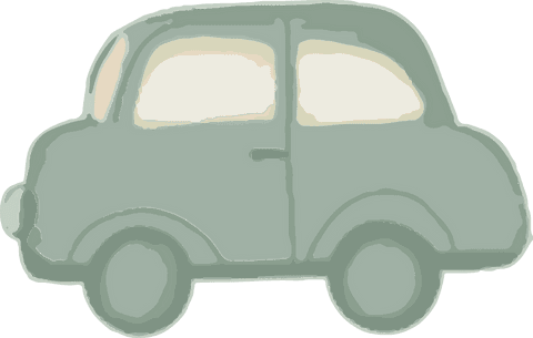 Sage green cartoon compact car on transparent background
