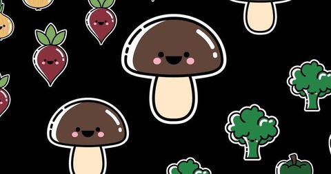 Cute Cartoon Vegetables on Black Background