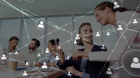 Business Team with Digital Connection Network Overlay