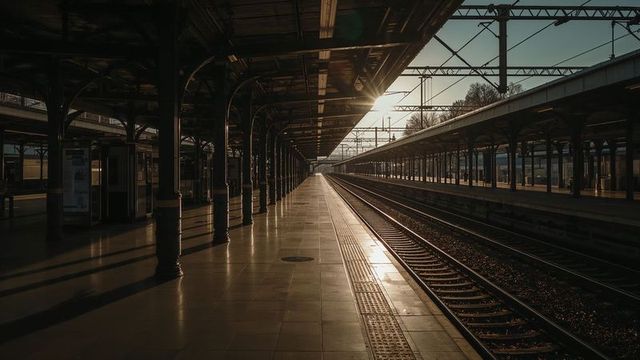 Industrial railway platform in golden hour light