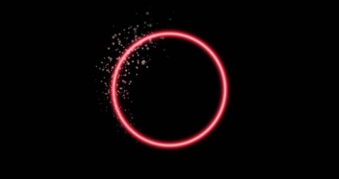 Glowing Pink Neon Circle with Sparkling Particles on Black