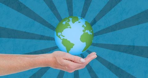 Hand Holding Globe Digital Illustration on Radiant Blue Background - Download Free Stock Images Pikwizard.com