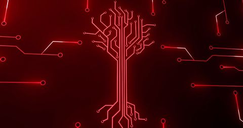 Digital Tree Circuit on Red Background with Connection Lines - Download Free Stock Images Pikwizard.com