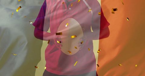 Rugby Player with French Flag and Celebratory Confetti Overlay