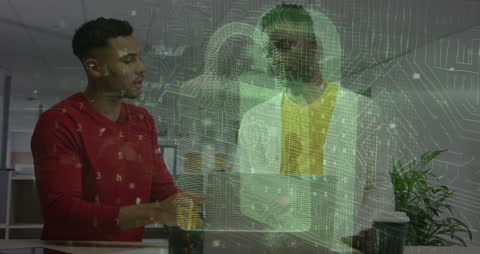 Cybersecurity Professionals Discussing Digital Data Transfers