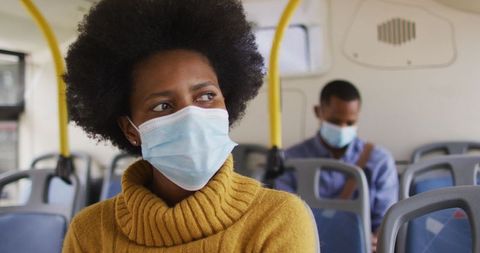Woman Wearing Face Mask on Bus During COVID-19 Pandemic - Download Free Stock Images Pikwizard.com