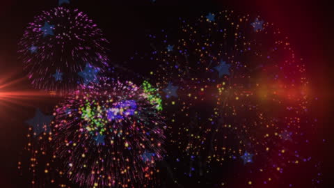 Abstract Fireworks with Stars on Black Background for Celebrations