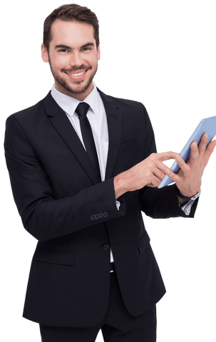 Transparent Professional Businessman Using Tablet with Smile - Download Free Stock Videos Pikwizard.com