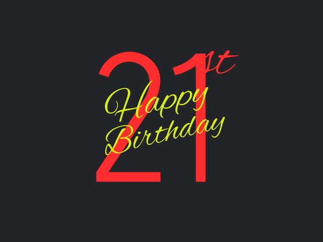 The vibrant 21st birthday card template features bold red numbers and neon yellow 'Happy Birthday' text on a dark background. Designed for modern adult-themed birthday invitations, this template is perfect for announcing a milestone celebration with an energetic and lively feel. Ideal for print and digital invitations, social media birthday posts, and party decorations.