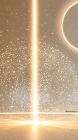 Rising Golden Beam Forming Shimmering Field and Intensifying Halo for Futuristic Vertical Visual