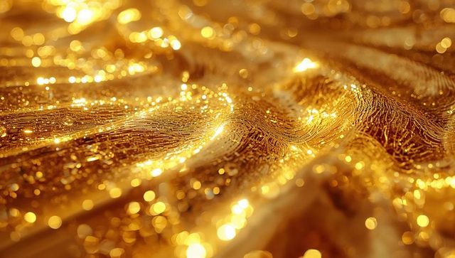 Lustrous golden waves with sparkling highlights in studio closeup