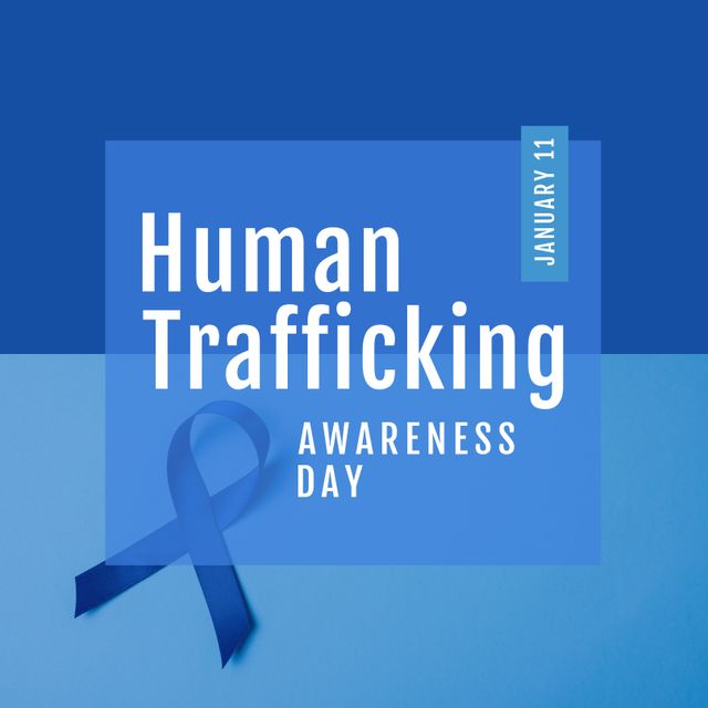 Human Trafficking Awareness Day Poster with Blue Ribbon Symbol - Download Free Stock Templates Pikwizard.com