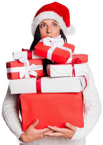 Surprised Woman Holding Christmas Gifts Transparent Background