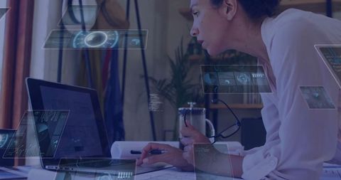 Focused Woman Engaging Technology for Productivity Boost