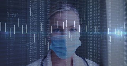 Doctor Analyzing Data with Financial Graphics in Background