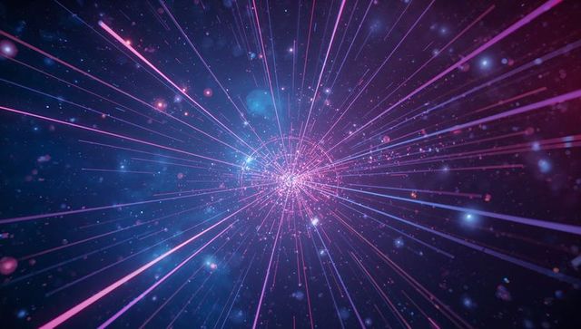 Neon Orb Radiating Beams Through Cosmic Starfield