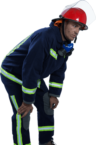 transparent background exhausted firefighter resting during duty - Download Free Stock Videos Pikwizard.com
