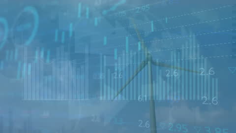 Financial Data Overlay with Wind Turbine and Technology Theme