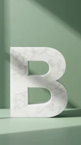 Vertical video casting soft shadows over marble letter B sculpture on mint backdrop