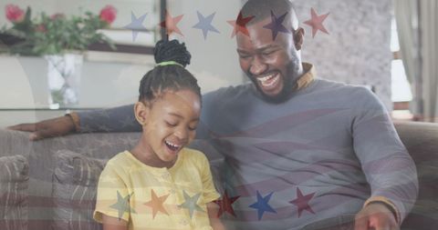 Happy African American Father and Daughter with USA Flag Overlay - Download Free Stock Images Pikwizard.com