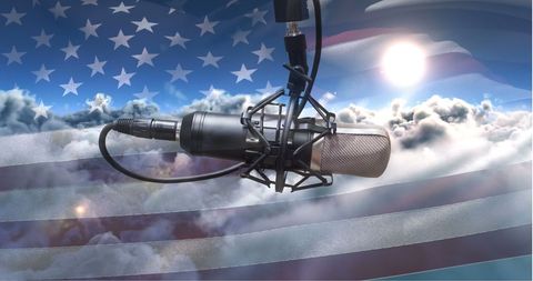 Microphone with American Flag and Skyline Background - Download Free Stock Images Pikwizard.com