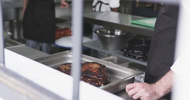 Chefs Preparing Grilled Meat in Professional Kitchen - Download Free Stock Images Pikwizard.com