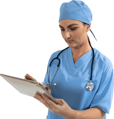 Transparent Medical Professional Writing on Tablet