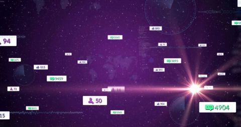 Futuristic Digital Interface with Floating Metrics on Starry Background