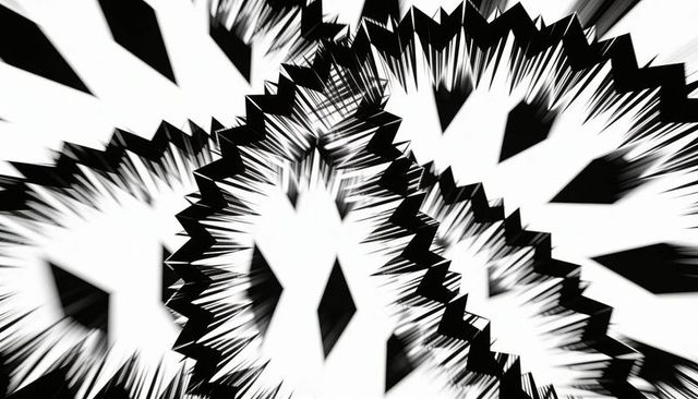 Jagged annular geometry with spiky teeth and central diamond void high-contrast monochrome