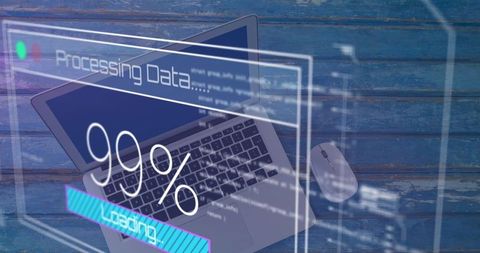 Digital interface with data processing laptop and loading screen