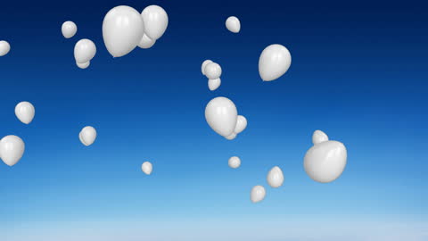 White Balloons Floating in Clear Blue Sky Animation