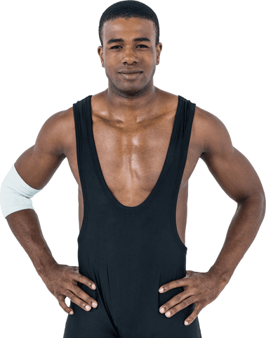 Confident Athlete Standing in Black Singlet on Transparent Background