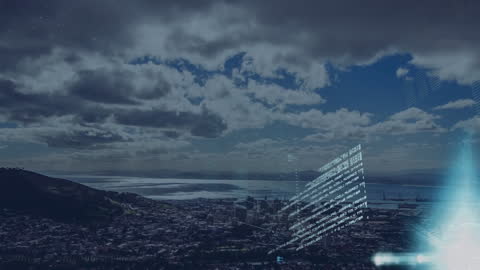 Dynamic Digital Data Overlay on Vibrant Cityscape