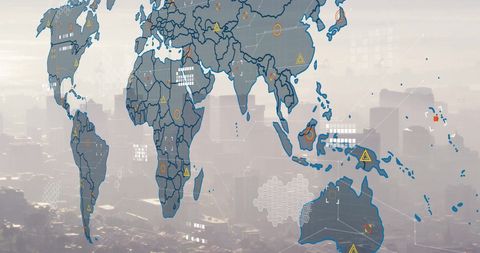 World Map Overlay with Financial Data in Urban Background Digital Concept - Download Free Stock Images Pikwizard.com