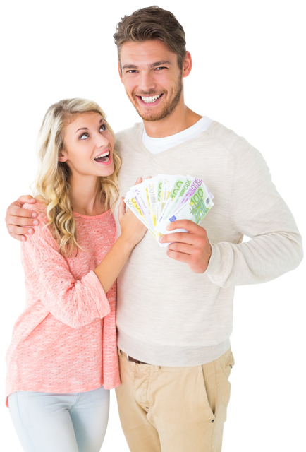 Happy Caucasian Couple Holding Money on Transparent Background - Download Free Stock Videos Pikwizard.com