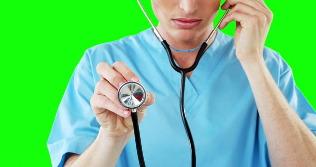 Healthcare Professional Holding Stethoscope on Green Screen Background - Download Free Stock Images Pikwizard.com