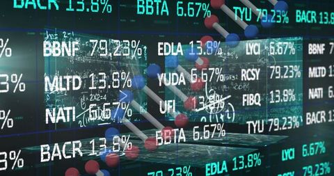 futuristic data visualization with molecular model and stock market tickers - Download Free Stock Images Pikwizard.com