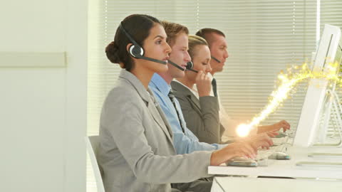 Customer Service Team at Work in Modern Call Center