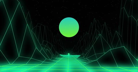 Retro Futuristic Landscape with Grid Mountains and Neon Moon - Download Free Stock Images Pikwizard.com