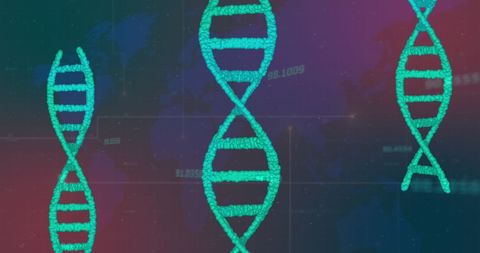 Glowing dna strands with global data visualization interface