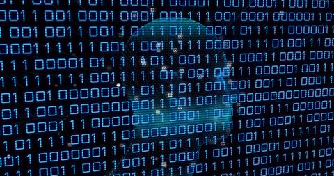 Glowing Digital Padlock Protecting Binary Data Stream Cybersecurity Concept for Encryption and Priva