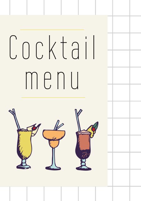 This whimsical cocktail menu template features colorful drink illustrations, perfect for bars, restaurants, and event planners. Ideal for festive occasions and parties, it can be used to create inviting menus and stylish party invitations. The playful design adds a fun and vibrant touch to any event decor.