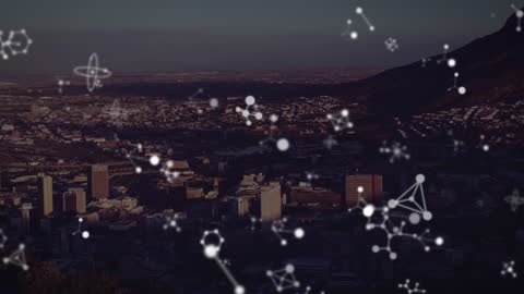 Digital Interface Icons Floating Above Urban Landscape