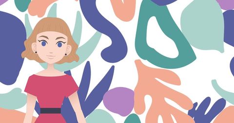 Cartoon Woman in Contemporary Abstract Background for Mentorship Theme