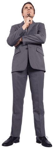 Transparent Image of Thoughtful Businessman in Suit Looking Upward