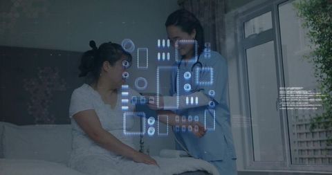 Healthcare Professional Using Digital Technology in Patient's Home Care
