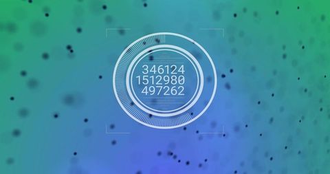 Futuristic hud interface with concentric rings and numeric data on teal-violet gradient