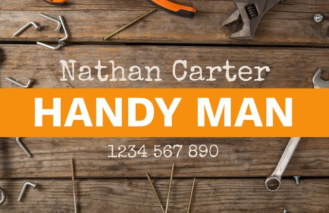 Handyman Business Card with Tools on Wooden Background - Download Free Stock Videos Pikwizard.com